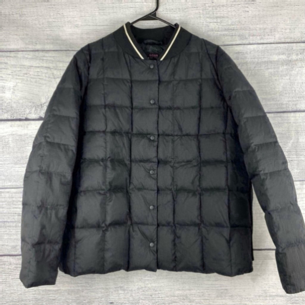Trina Trina Turk Black Quilted Down Baseball Bomber Style Puffer Jacket Size M - Picture 2 of 8